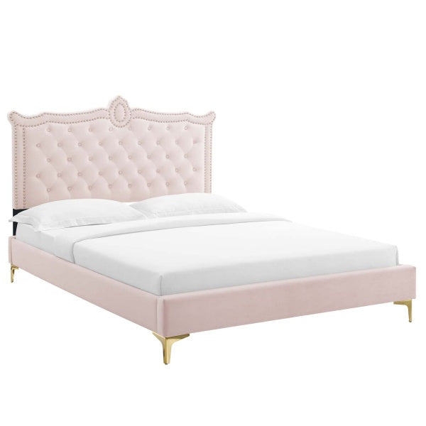 Clara Performance Velvet Queen Platform Bed By Modway