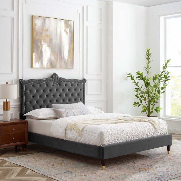 Clara Performance Velvet Queen Platform Bed By Modway