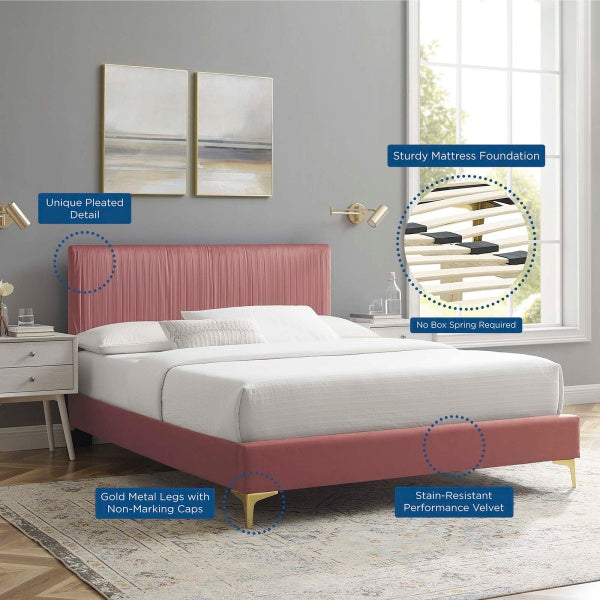 Peyton Performance Velvet Queen Platform Bed By Modway