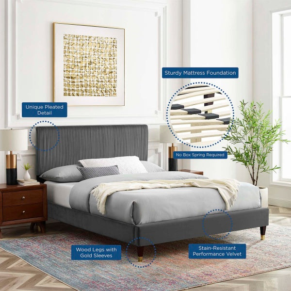 Peyton Performance Velvet Queen Platform Bed By Modway