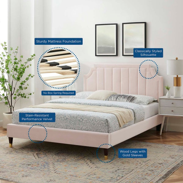 Sienna Performance Velvet Queen Platform Bed By Modway