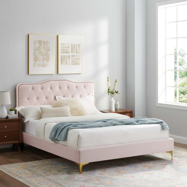 Amber Performance Velvet Queen Platform Bed By Modway