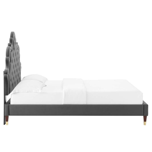 Sasha Button-Tufted Performance Velvet Queen Bed By Modway