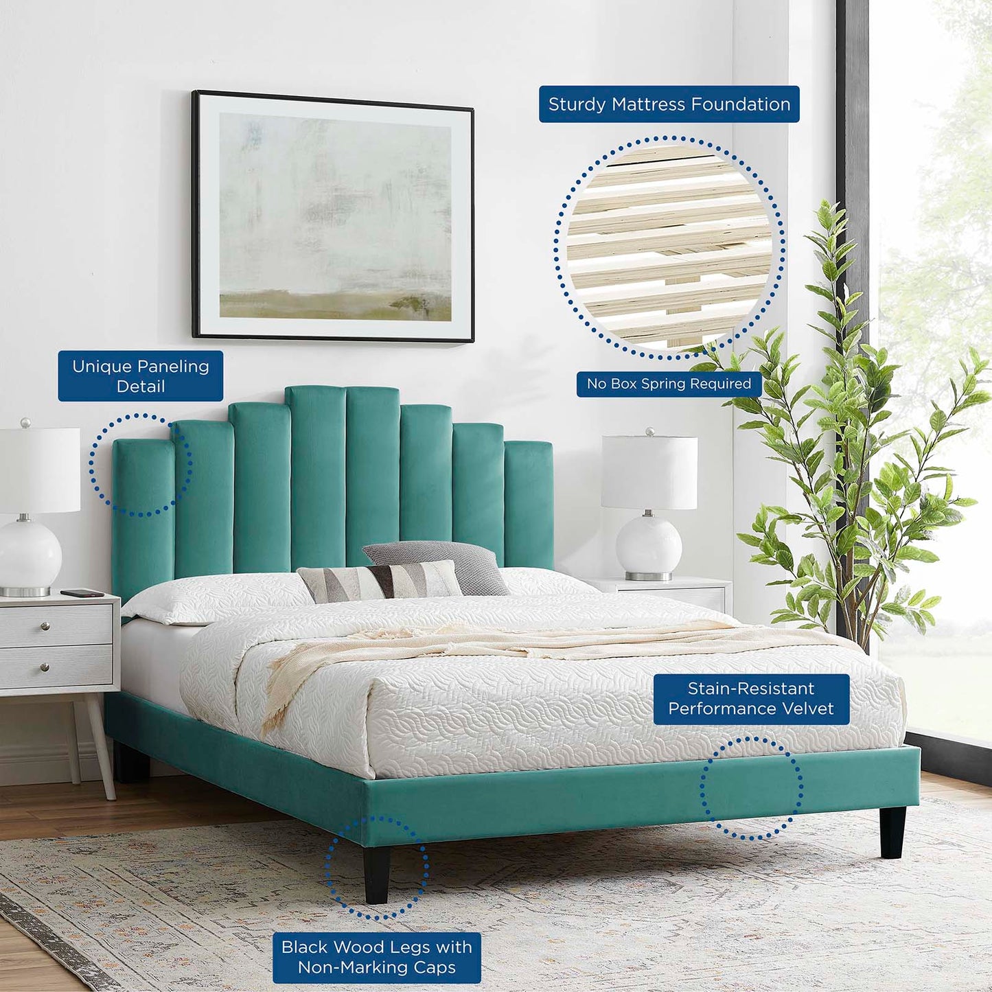Elise Twin Performance Velvet Platform Bed By Modway
