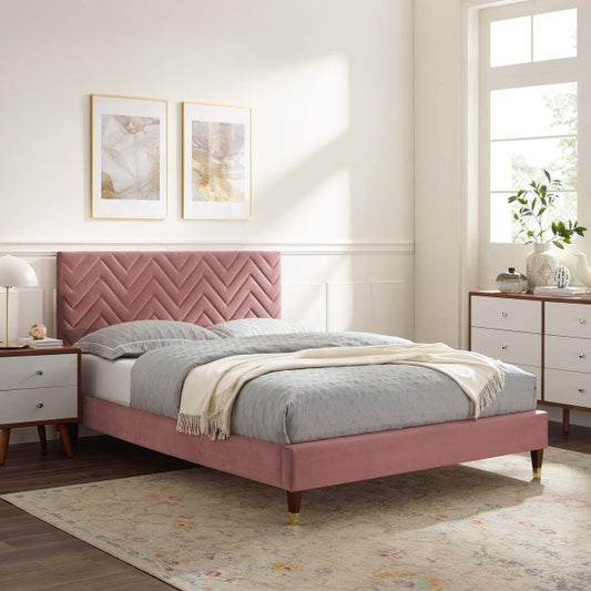 Leah Chevron Tufted Performance Velvet Queen Platform Bed By Modway