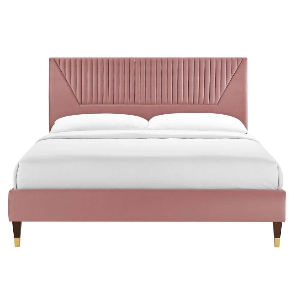 Yasmine Channel Tufted Performance Velvet Queen Platform Bed By Modway