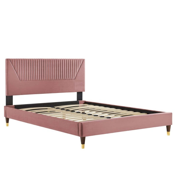 Yasmine Channel Tufted Performance Velvet Queen Platform Bed By Modway