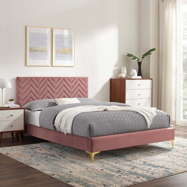 Leah Chevron Tufted Performance Velvet Queen Platform Bed By Modway