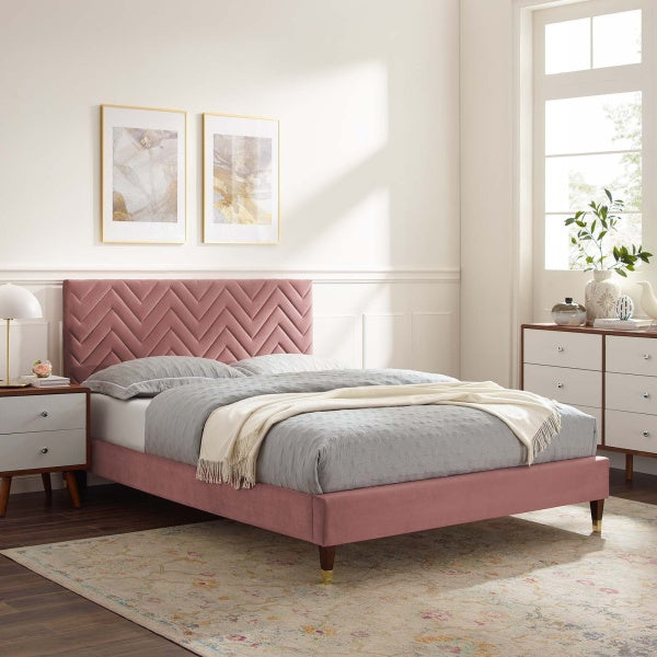 Leah Chevron Tufted Performance Velvet Twin Platform Bed By Modway