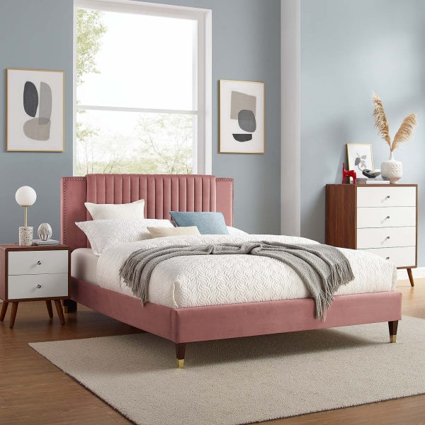 Zahra Channel Tufted Performance Velvet Twin Platform Bed By Modway