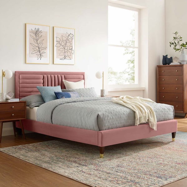 Sofia Channel Tufted Performance Velvet King Platform Bed By Modway
