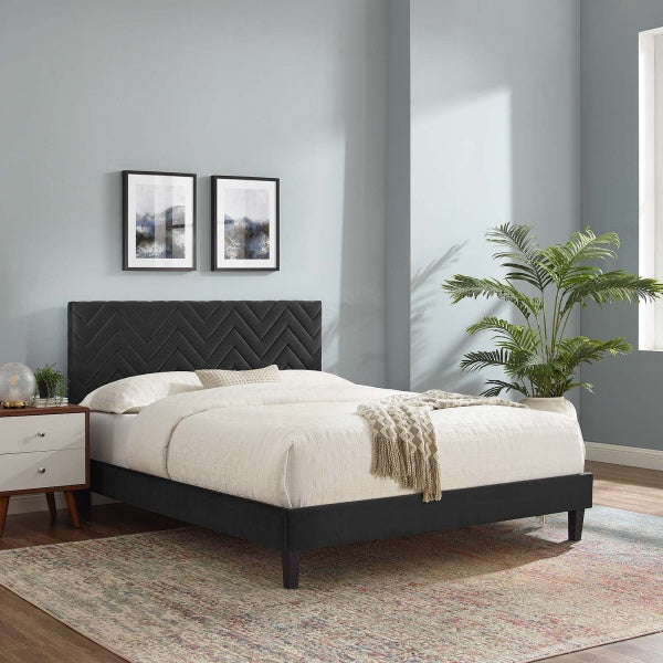 Leah Chevron Tufted Performance Velvet King Platform Bed By Modway
