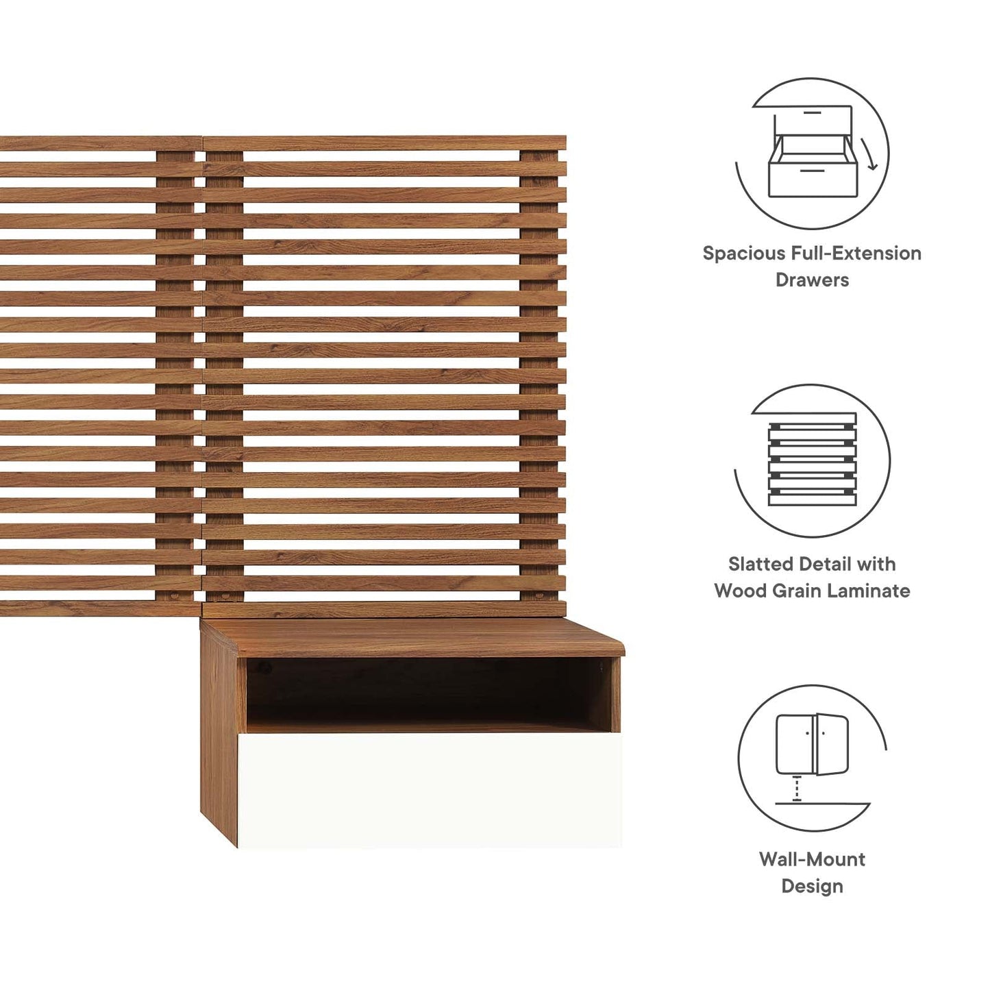 Render Wall Mount Twin Headboard and Modern Nightstands