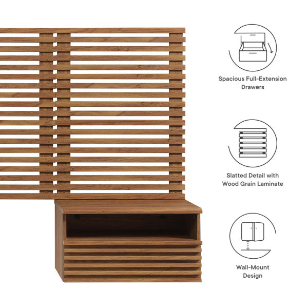 Render Wall Mount Twin Headboard and Modern Nightstands-Twin