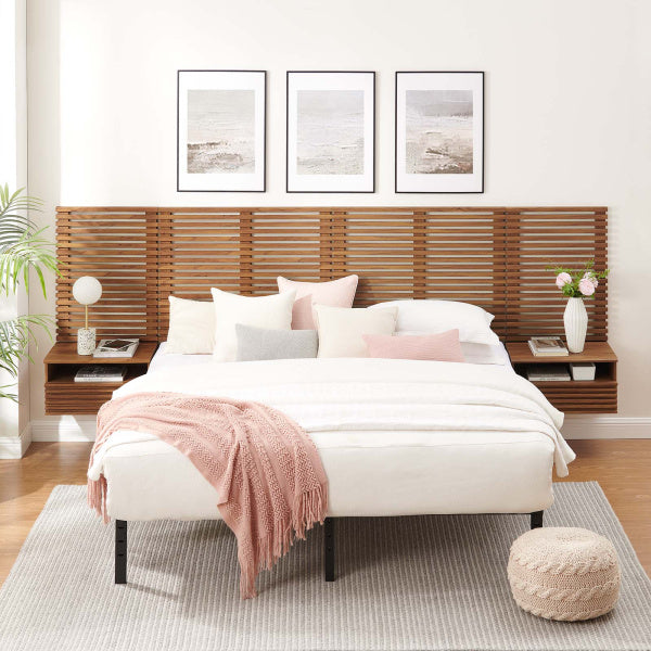 Render Wall Mount King Headboard and Modern Nightstands-King
