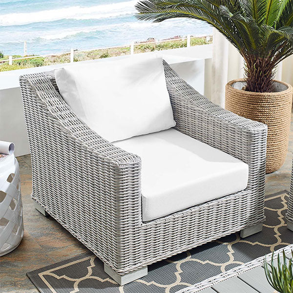 Conway Outdoor Patio Wicker Rattan Armchair in Light Gray White by Modway