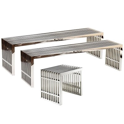 Gridiron Benches Set of 3 Silver by Modway