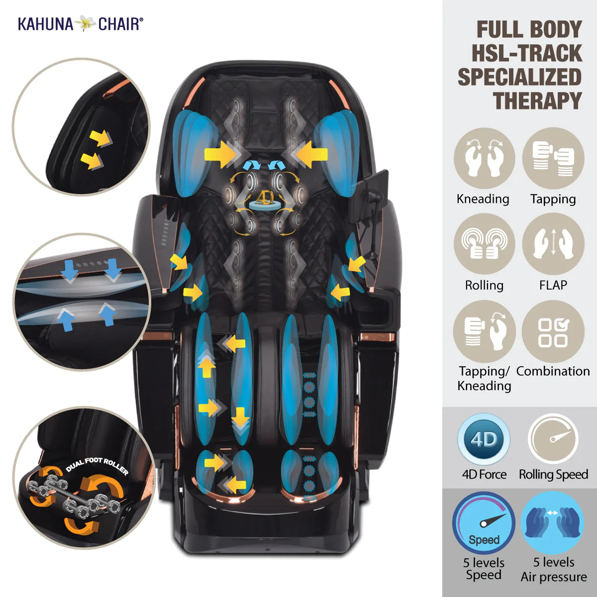 Kahuna Massage Chair Heated Full Body 4D EM-8500 Black
