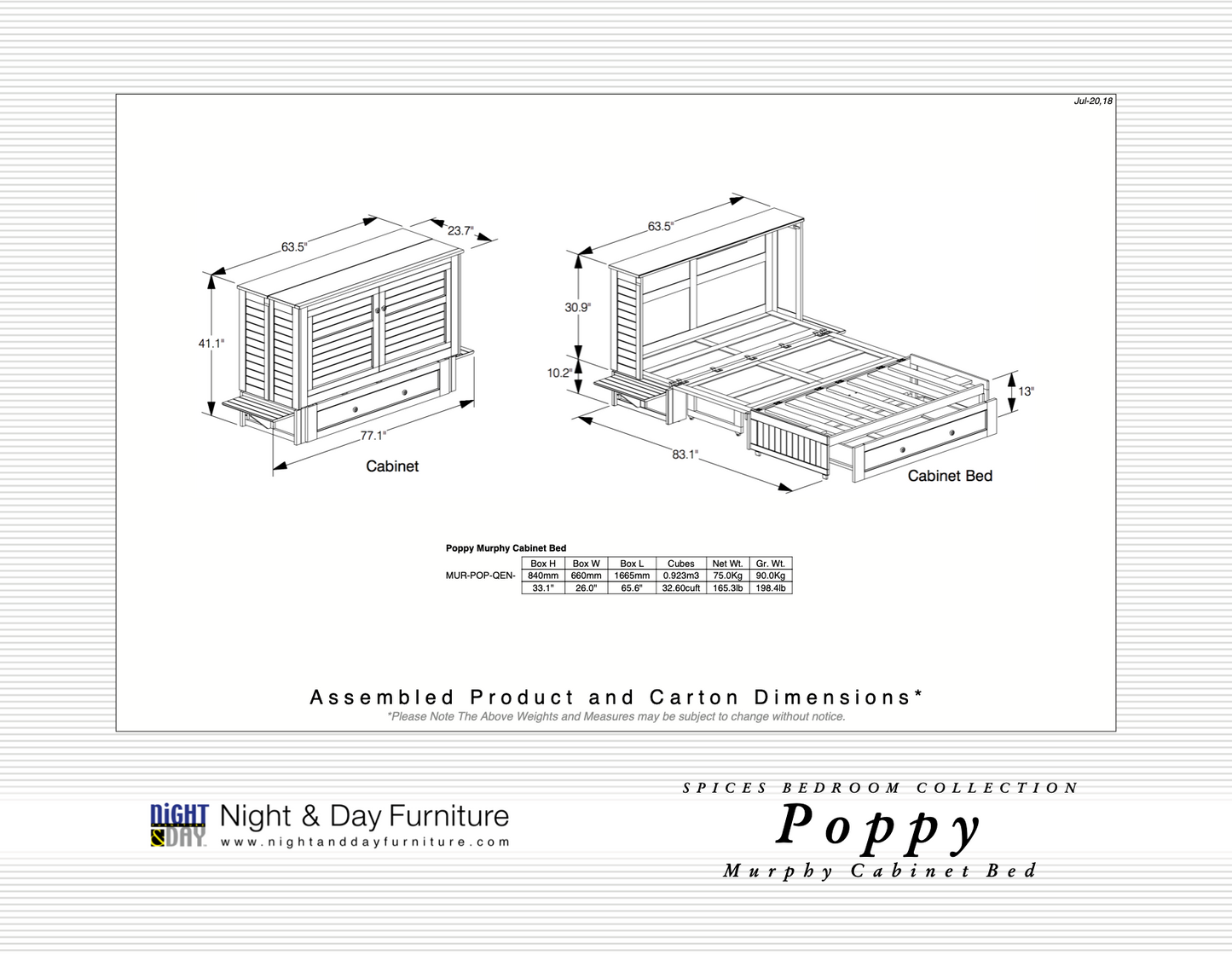 Night & Day Poppy Skye Queen Murphy Cabinet Bed In A Box