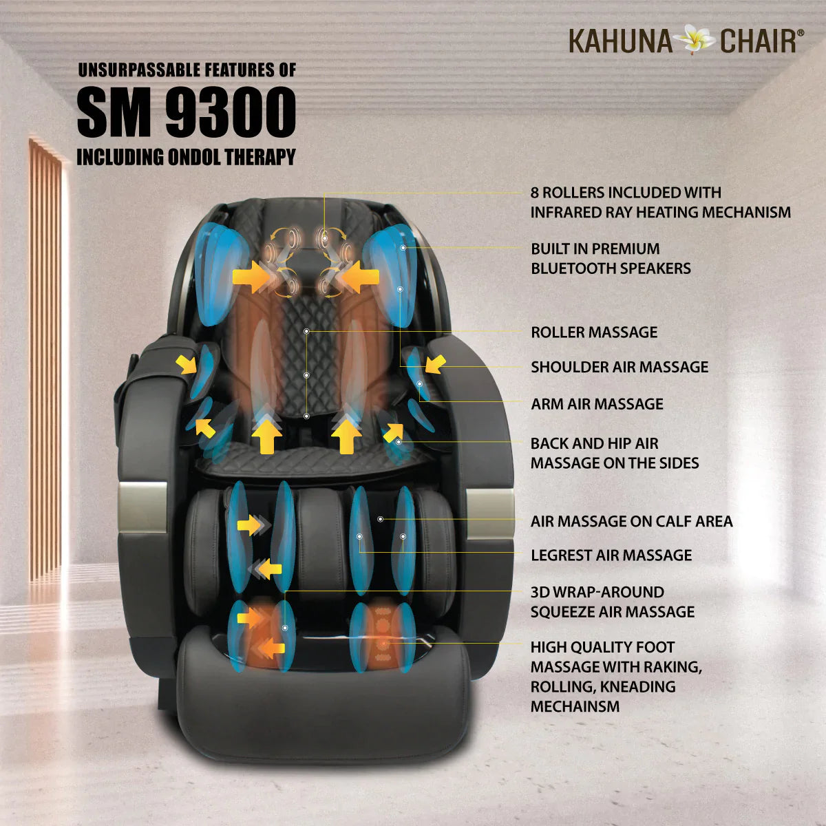 Kahuna Massage Chair 4D+@ Dual AIR Float Full Body Infrared Heating With Voice Recognition Flex HSL-Track SM-9300 Grey