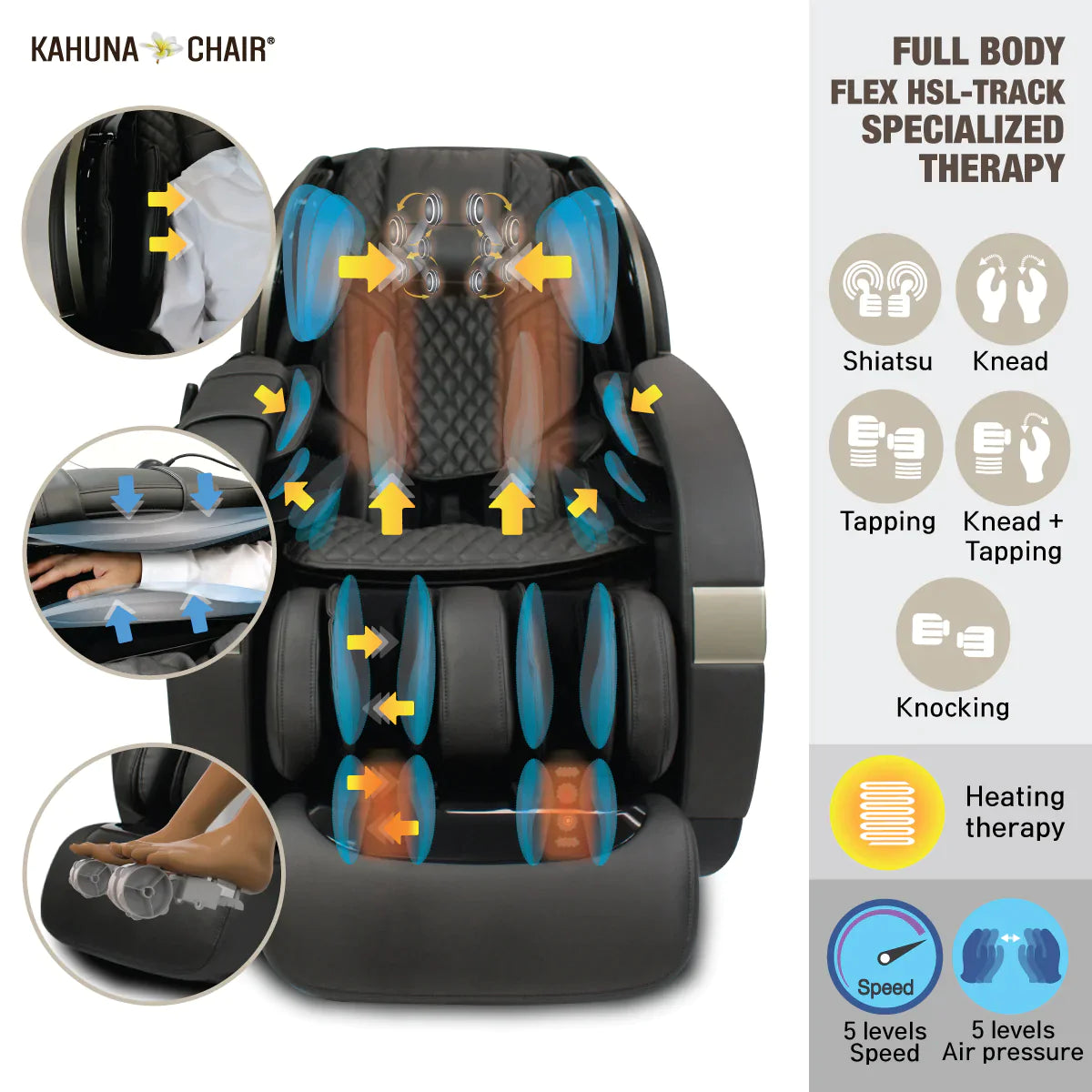 Kahuna Massage Chair 4D+@ Dual AIR Float Full Body Infrared Heating With Voice Recognition Flex HSL-Track SM-9300 Black