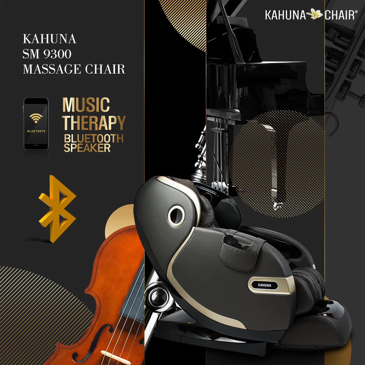 Kahuna Massage Chair 4D+@ Dual AIR Float Full Body Infrared Heating With Voice Recognition Flex HSL-Track SM-9300 Black