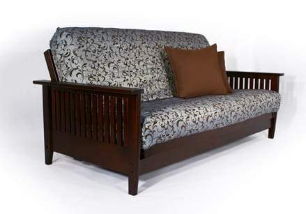 Denali Warm Cherry Full Wall Hugger Futon Frame (KD) - Futons 4 Less