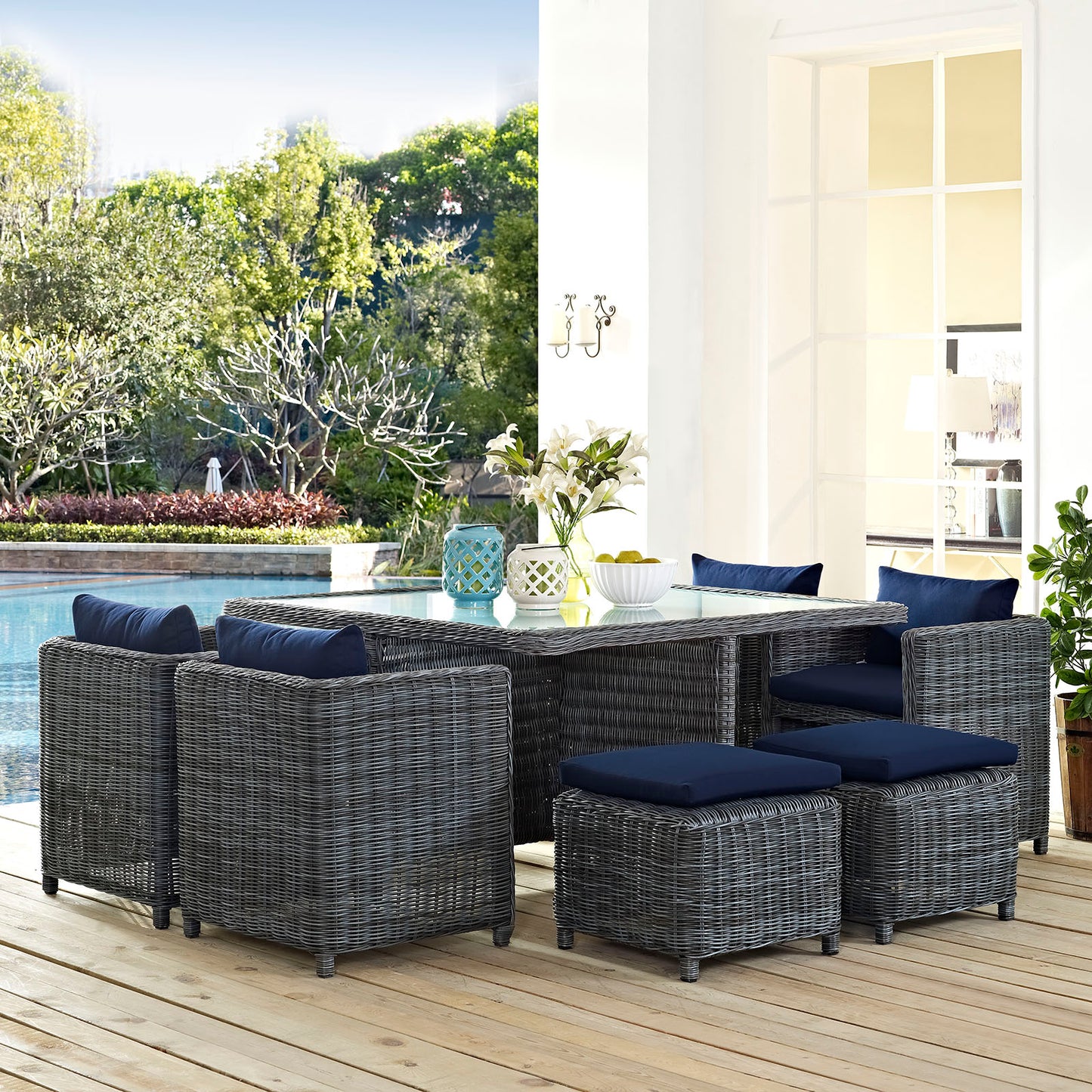 Summon 9 Piece Outdoor Patio Sunbrella Dining Set by Modway
