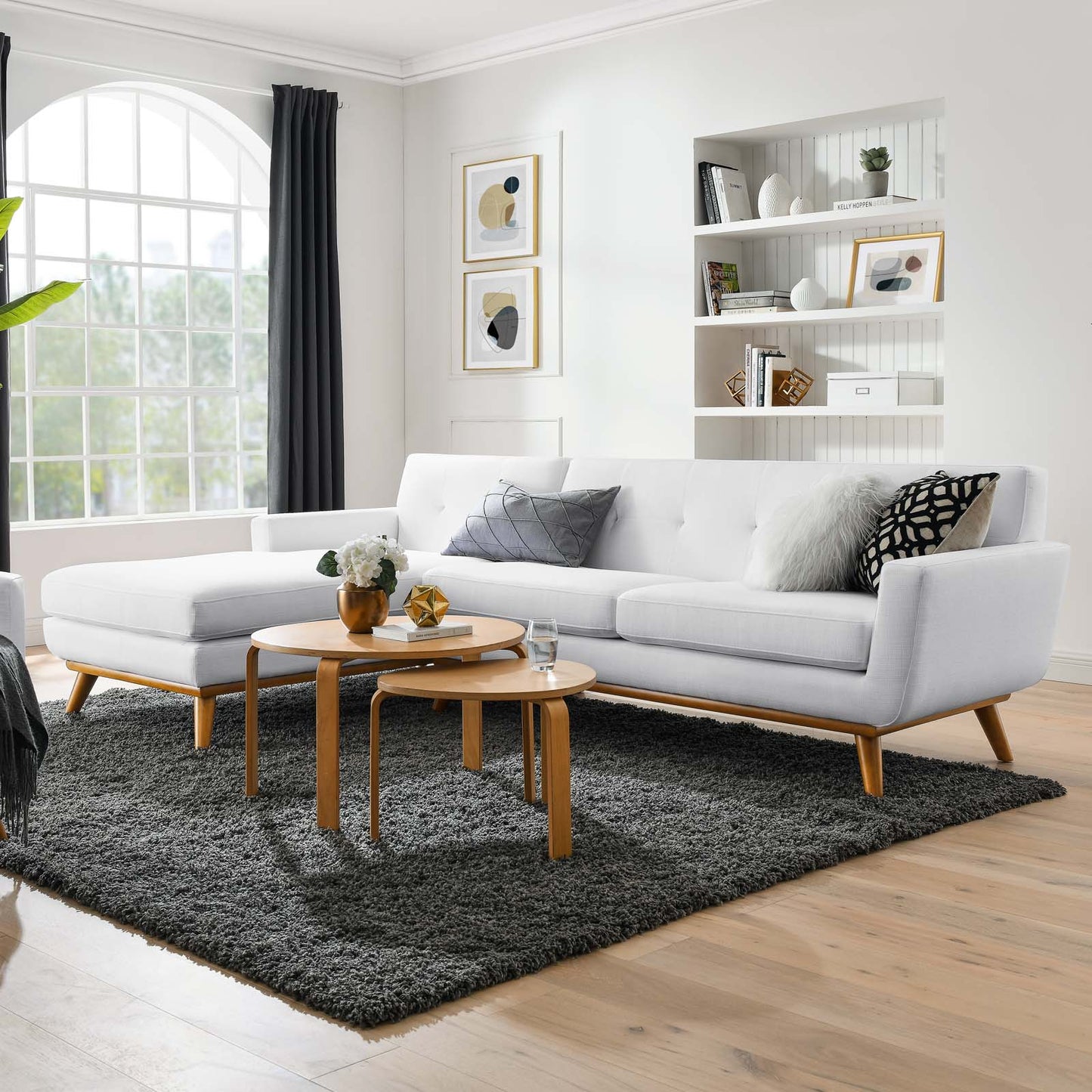 Engage Left-Facing Upholstered Fabric Sectional Sofa in White by Modway