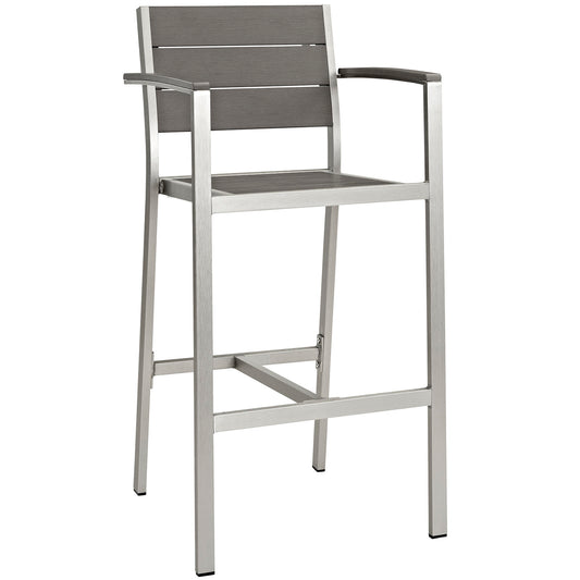 Shore Outdoor Patio Aluminum Bar Stool Silver Gray Arm Chair by Modway