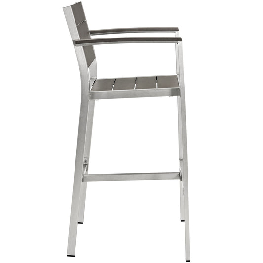 Shore Outdoor Patio Aluminum Bar Stool Silver Gray Arm Chair by Modway