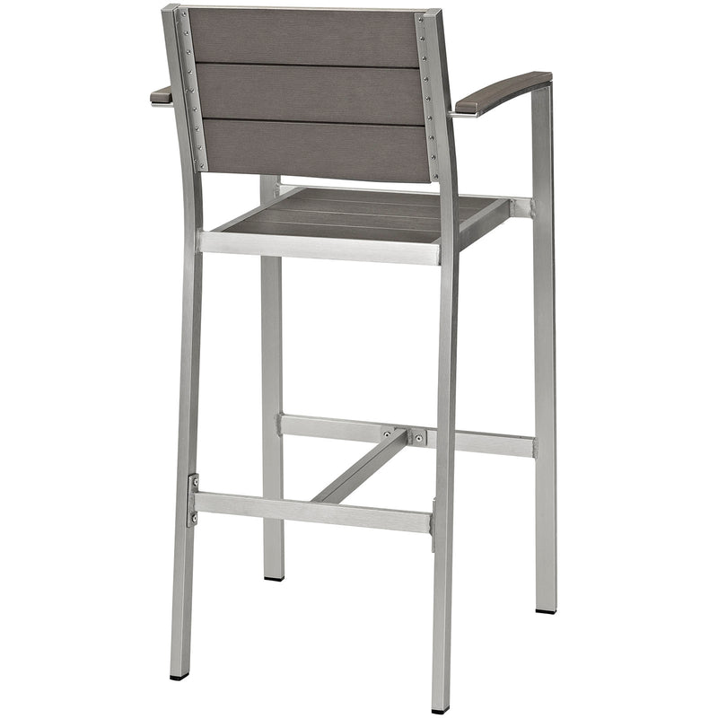 Shore Outdoor Patio Aluminum Bar Stool Silver Gray Arm Chair by Modway