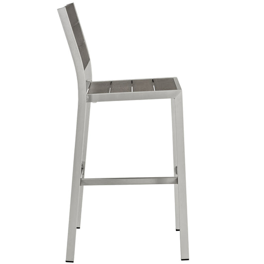 Shore Outdoor Patio Aluminum Armless Bar Stool Silver Gray by Modway