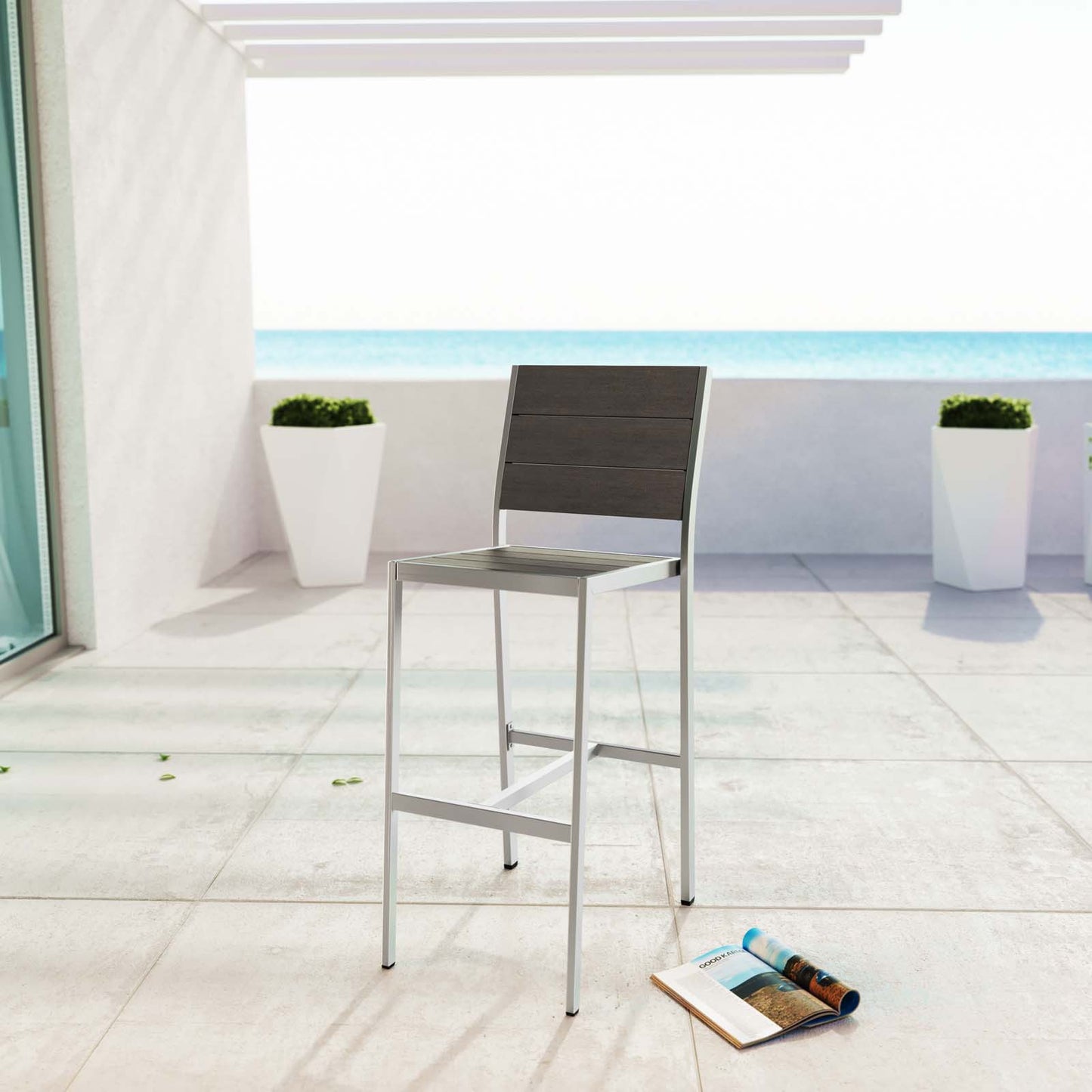 Shore Outdoor Patio Aluminum Armless Bar Stool Silver Gray by Modway