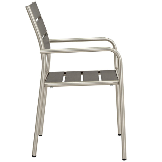 Shore Outdoor Patio Aluminum Dining Rounded Armchair Silver Gray by Modway