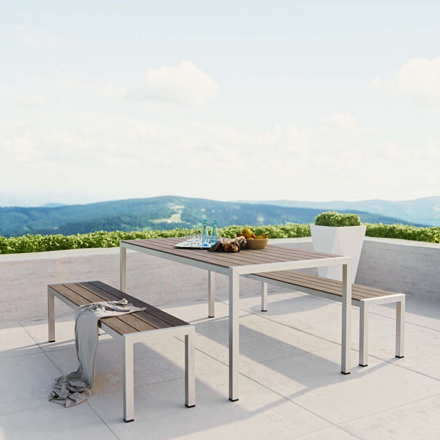 Shore 3 Piece Outdoor Patio Aluminum Dining Set Silver Gray by Modway