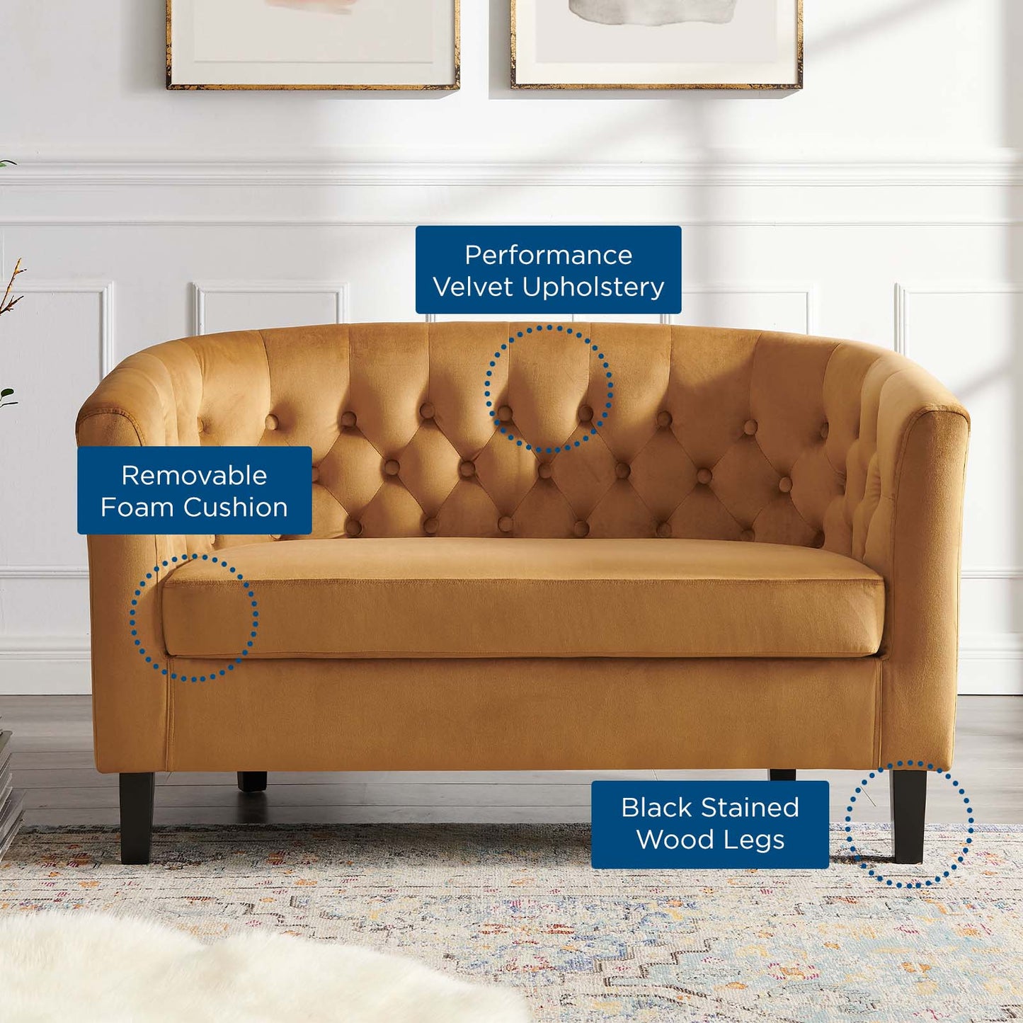 Prospect Velvet Loveseat | Polyester by Modway