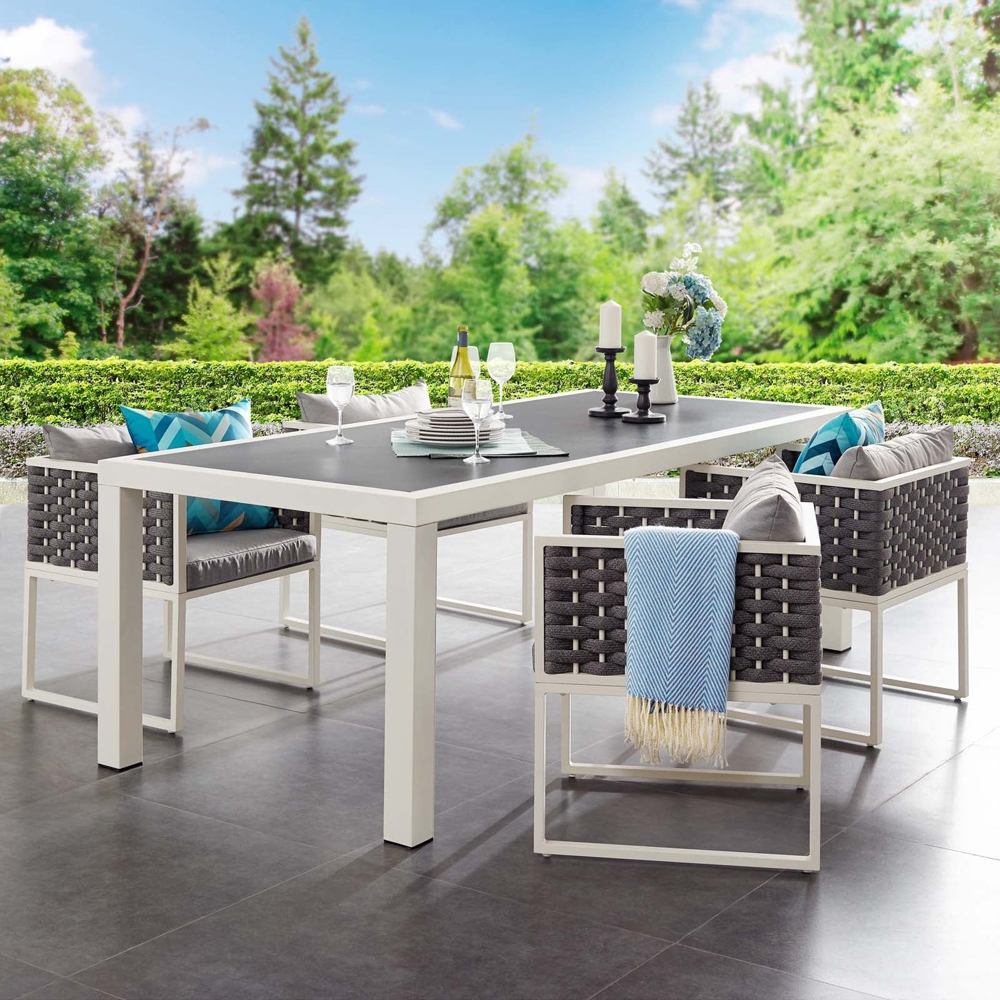 Stance 90.5" Outdoor Patio Aluminum Dining Table in Gray by Modway