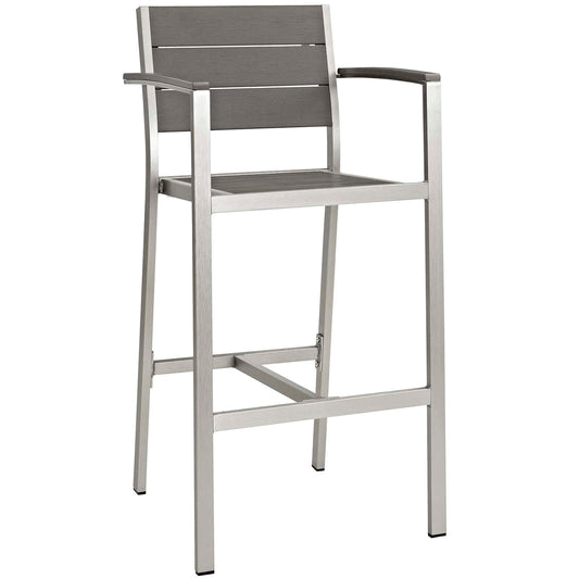 Shore Bar Stool Outdoor Patio Aluminum Set of 2 Silver Gray Arm Chairs by Modway