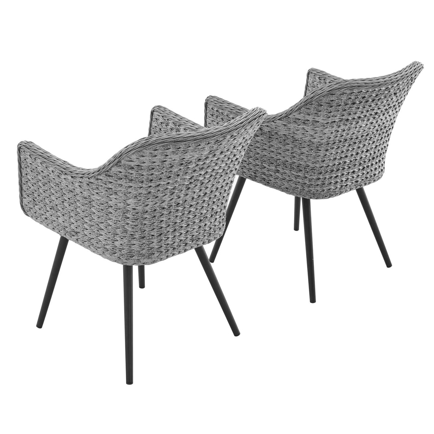 Endeavor Dining Armchair Outdoor Patio Wicker Rattan Set of 2 in Gray Gray by Modway