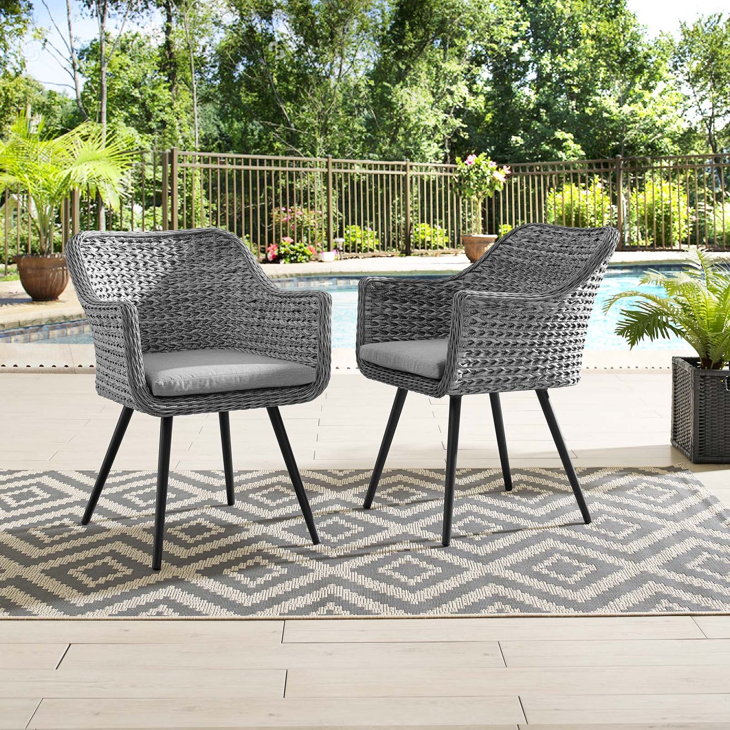Endeavor Dining Armchair Outdoor Patio Wicker Rattan Set of 2 in Gray Gray by Modway