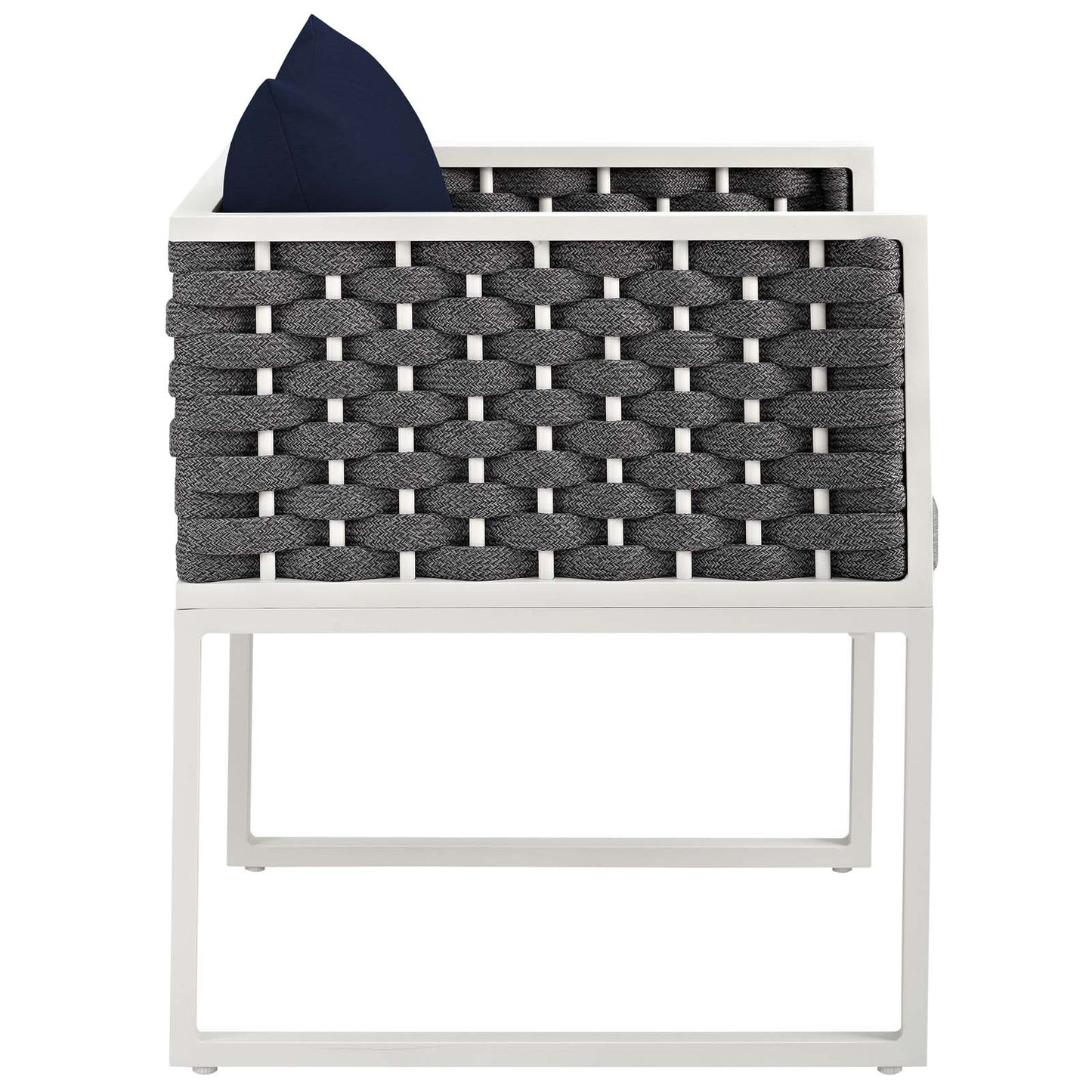 Stance 9 Piece Outdoor Patio Aluminum Dining Set White Navy | Polyester by Modway