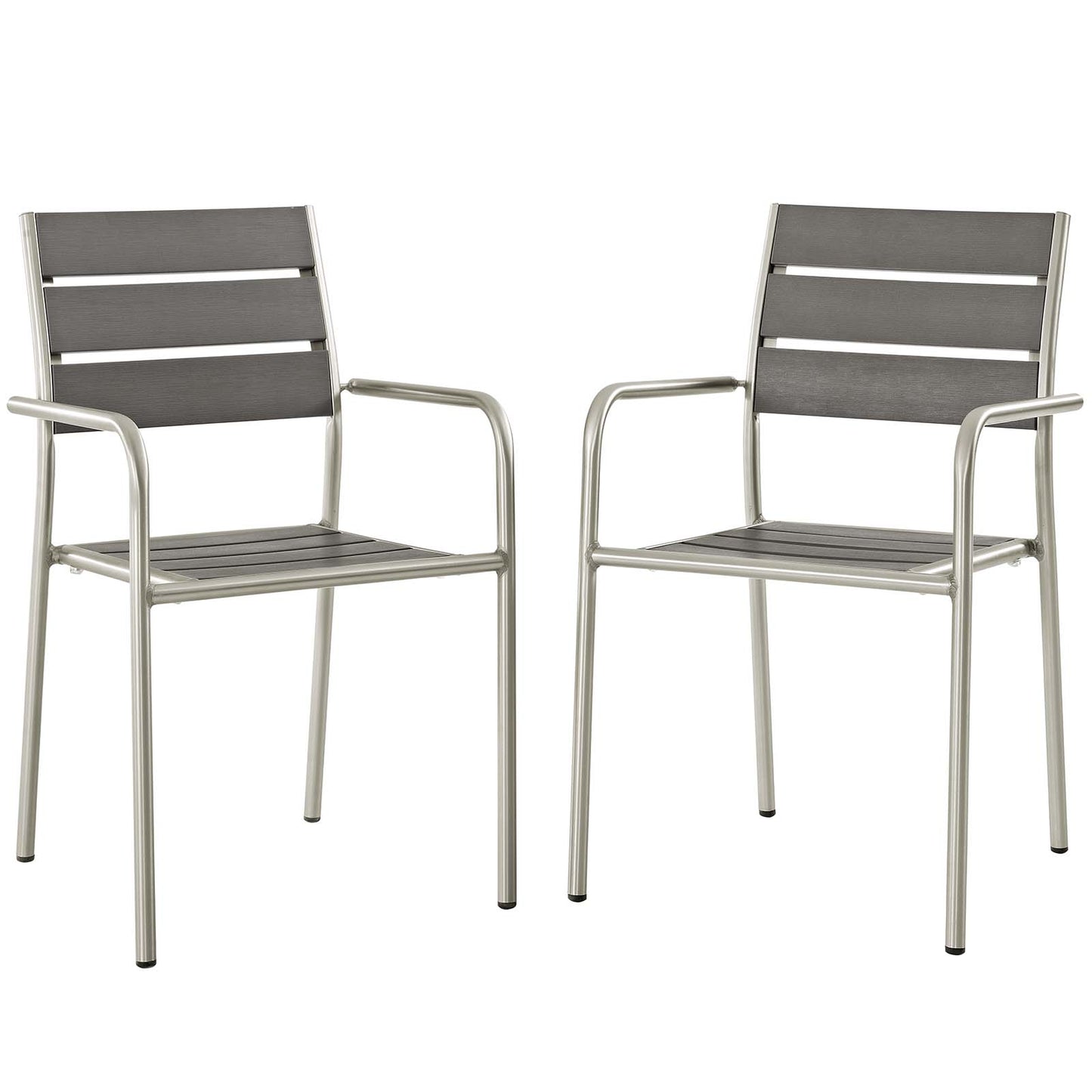 Shore Dining Chair Outdoor Patio Aluminum Set of 2 Silver Gray Arm Chairs by Modway
