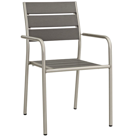 Shore Dining Chair Outdoor Patio Aluminum Set of 2 Silver Gray Arm Chairs by Modway