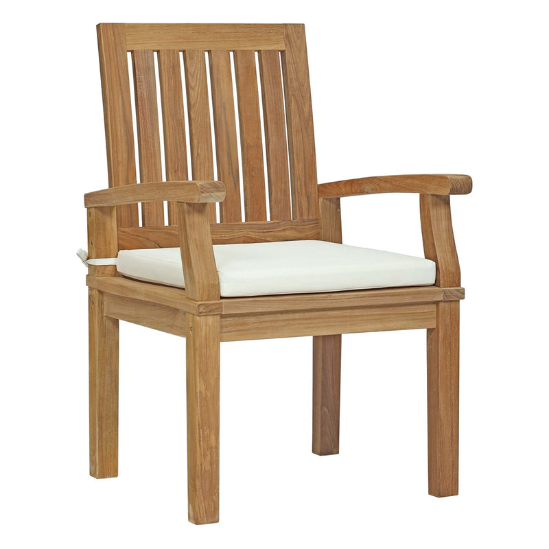Marina 7 Piece Outdoor Patio Teak Outdoor Dining Set Arm Chairs in Natural White by Modway