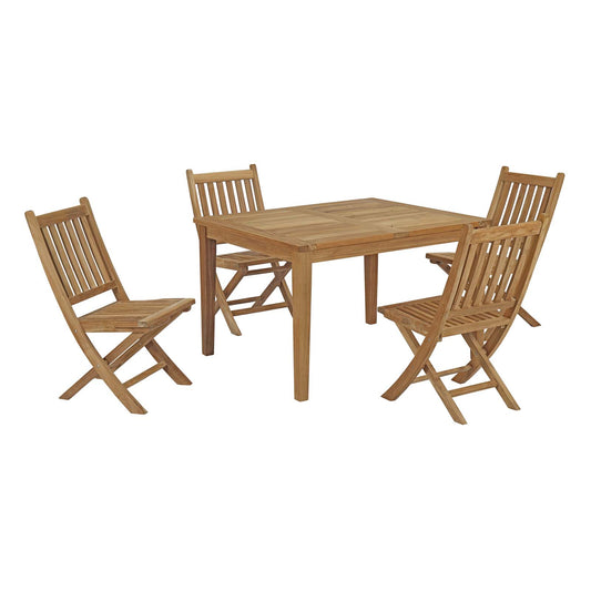 Marina 5 Piece Outdoor Patio Teak Outdoor Dining Set Natural by Modway