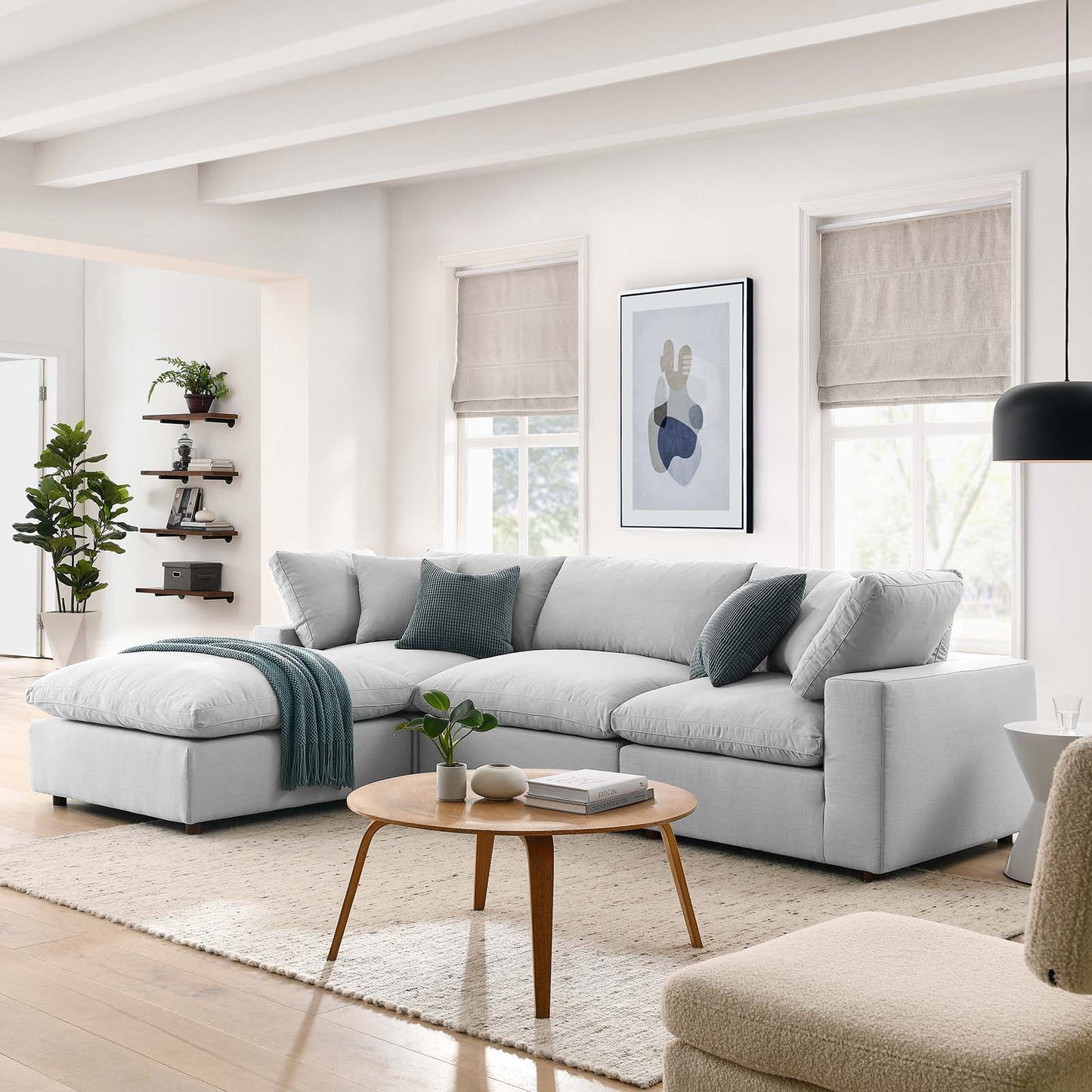 Commix Down Filled Overstuffed 4 Piece Sectional Sofa Set Azure | Polyester by Modway