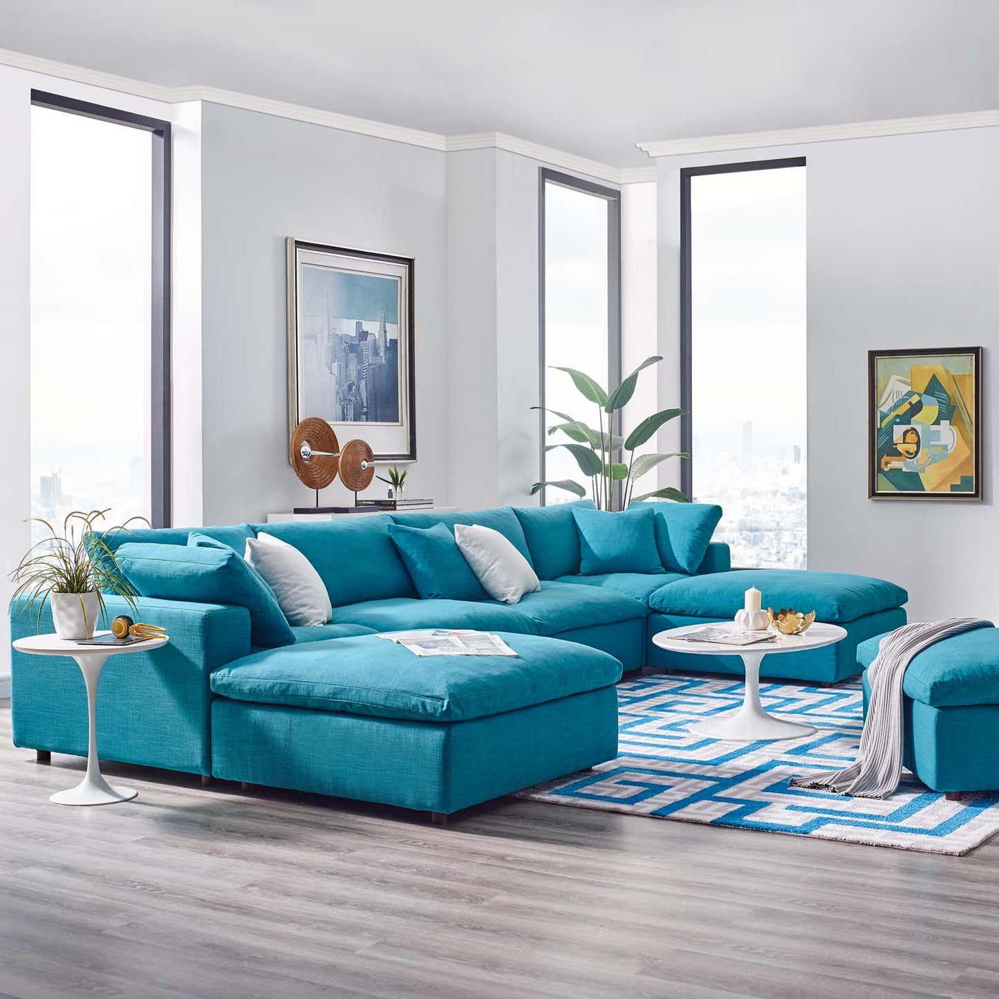 Commix Down Filled Overstuffed 6 Piece Sectional Sofa Set | Polyester Modway