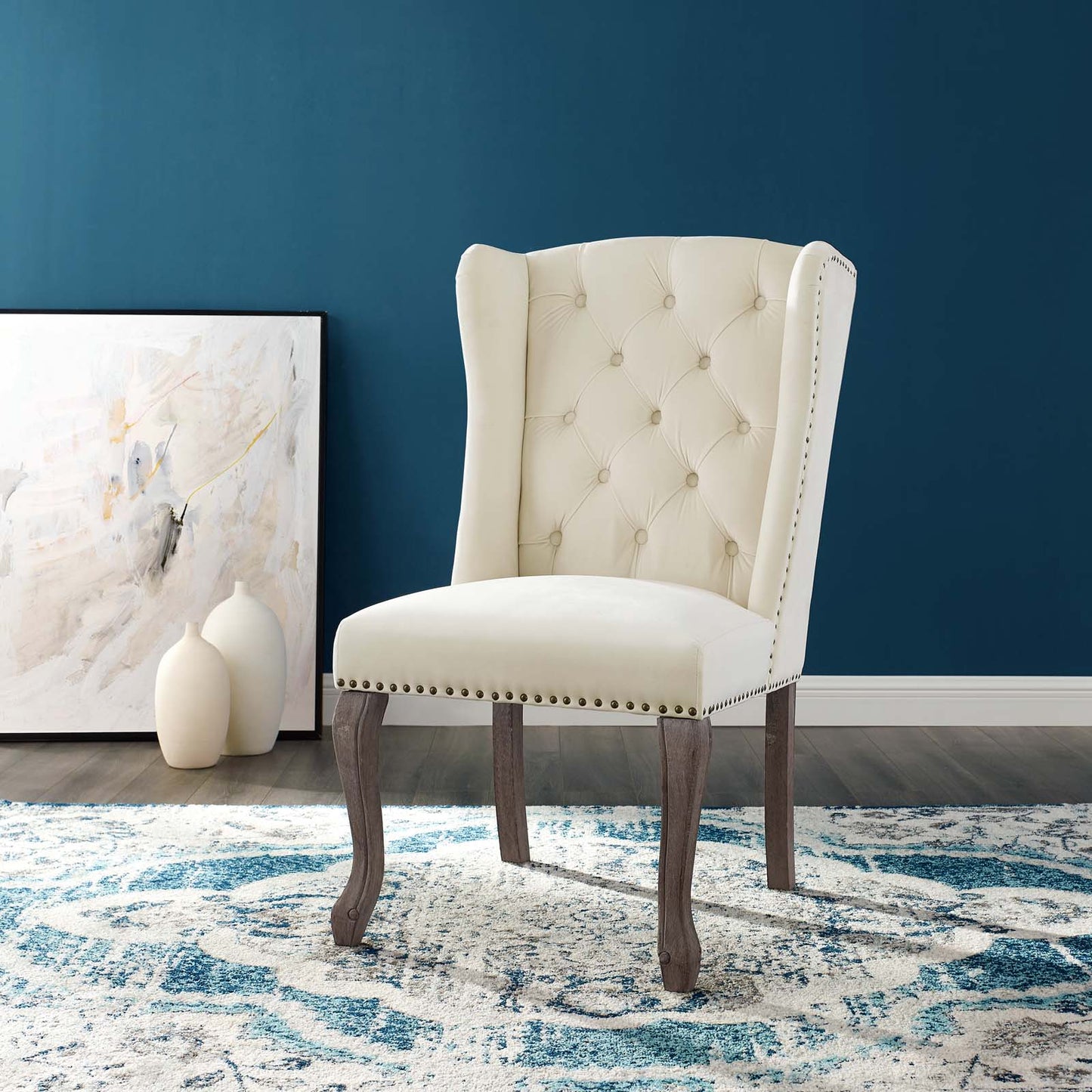 Apprise French Vintage Dining Performance Velvet Side Chair Ivory by Modway