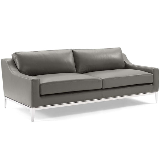 Harness 83.5" Stainless Steel Base Leather Sofa Gray by Modway